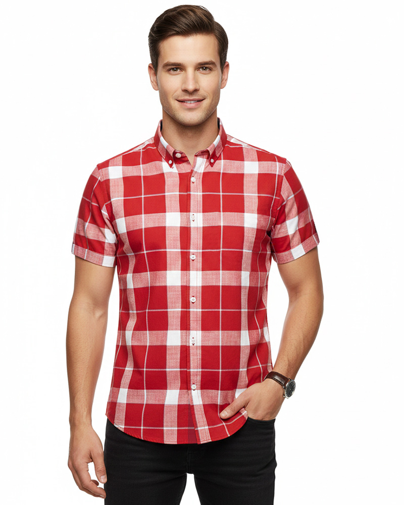 پیراهن مردانه چهارخانه VK9933 - قرمز