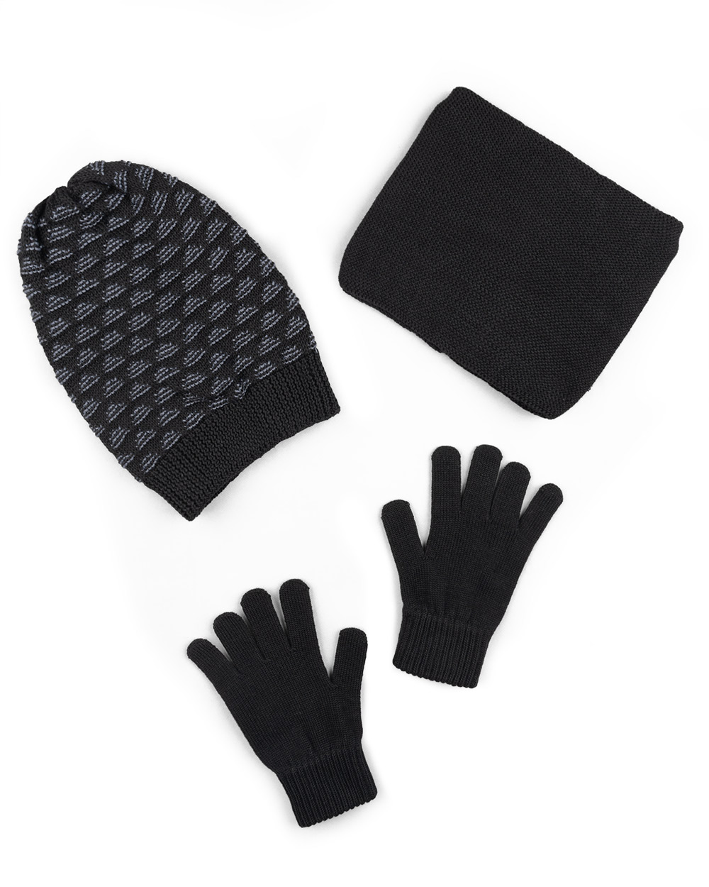 ست سه تکه شال و کلاه و دستکش بافت 0311 - مشکی