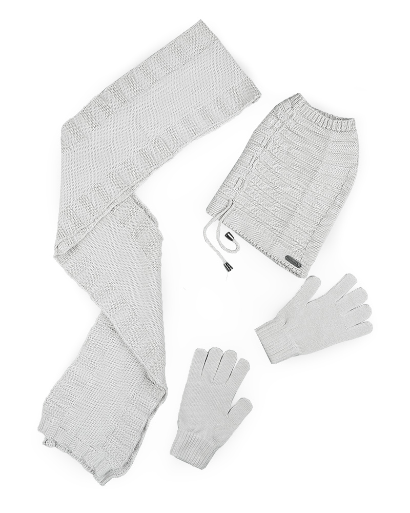 ست سه تکه شال و کلاه و دستکش 15117 - طوسی