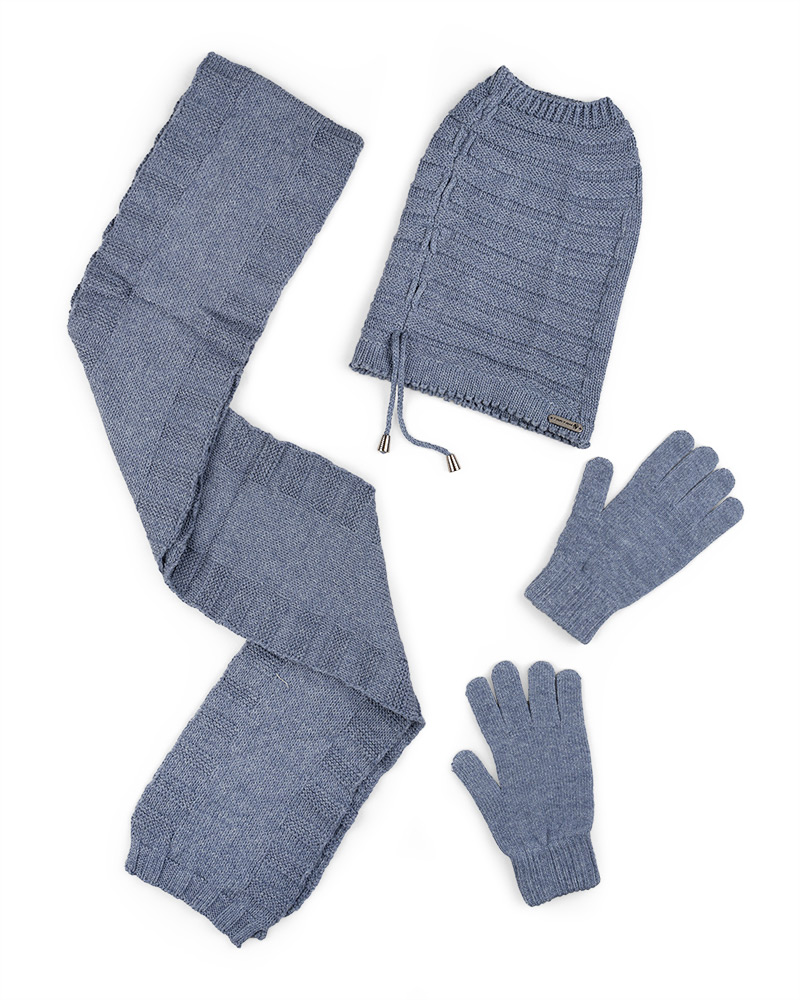 ست سه تکه شال و کلاه و دستکش 15117 - سربی