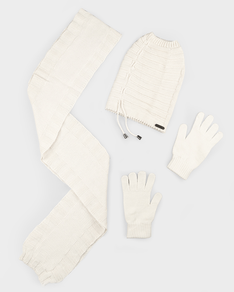 ست سه تکه شال و کلاه و دستکش 15117 - شیرى