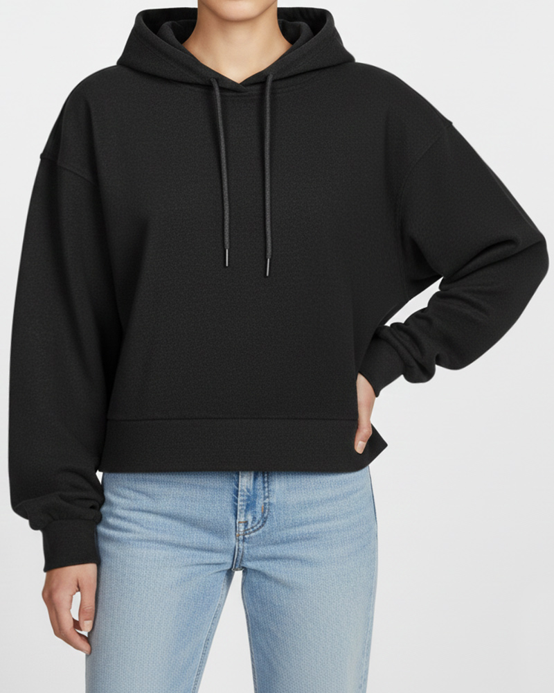 هودی کلاه دار ساده زنانه 3352 - مشکی