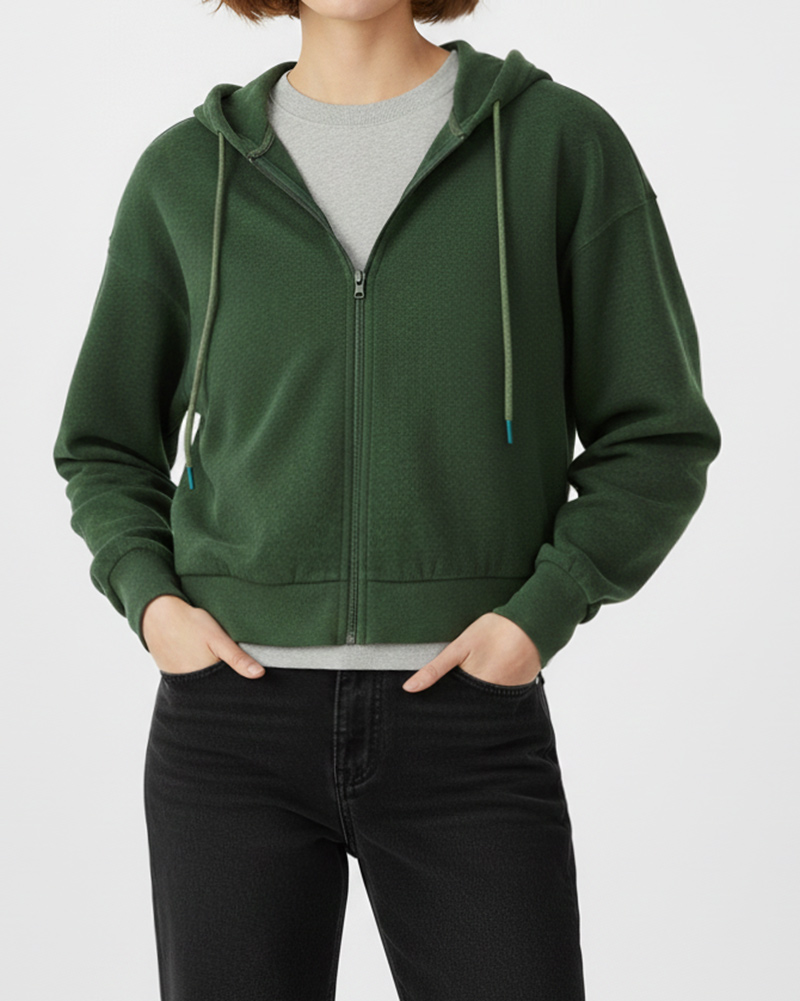 سویشرت ساده کلاه دار زنانه 3353 - سبز