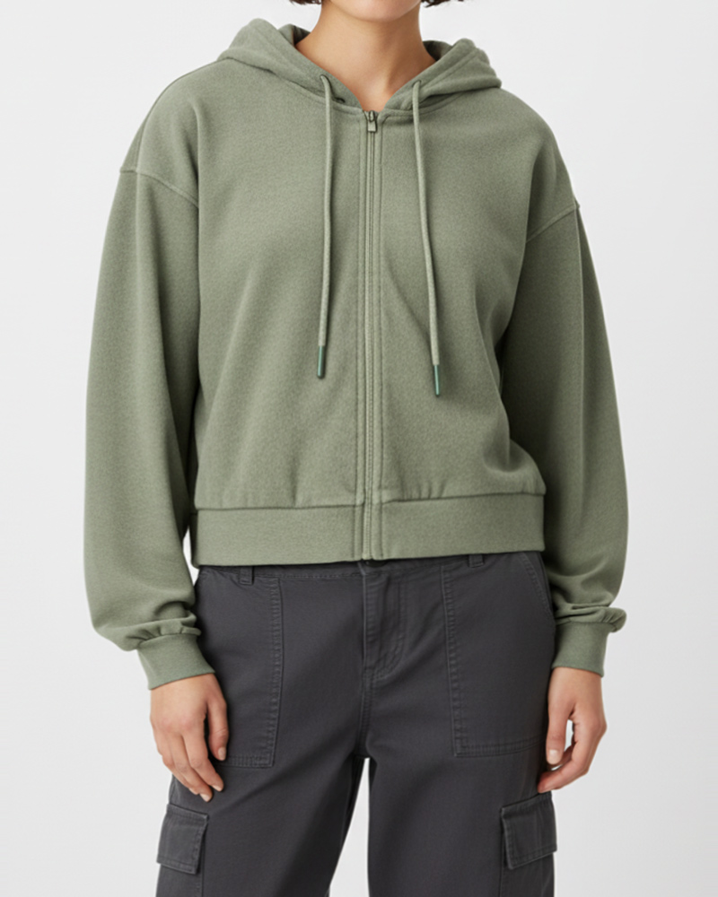 سویشرت ساده کلاه دار زنانه 3353 - زیتونى