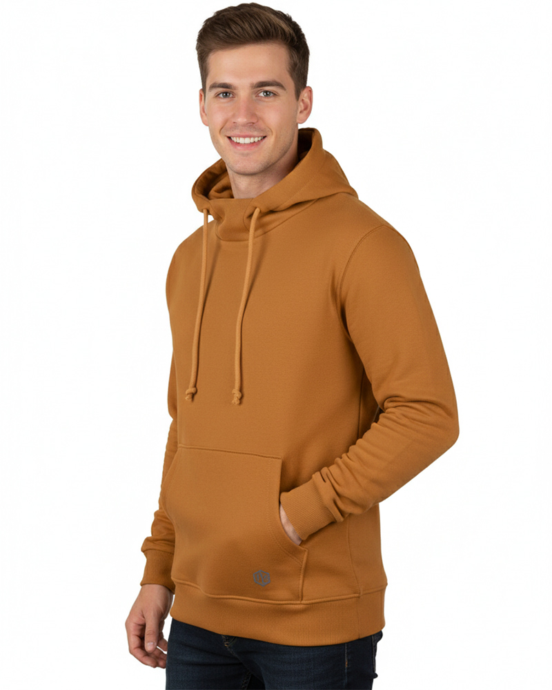 هودی ساده داخل کرک مردانه 01918 - بادامی