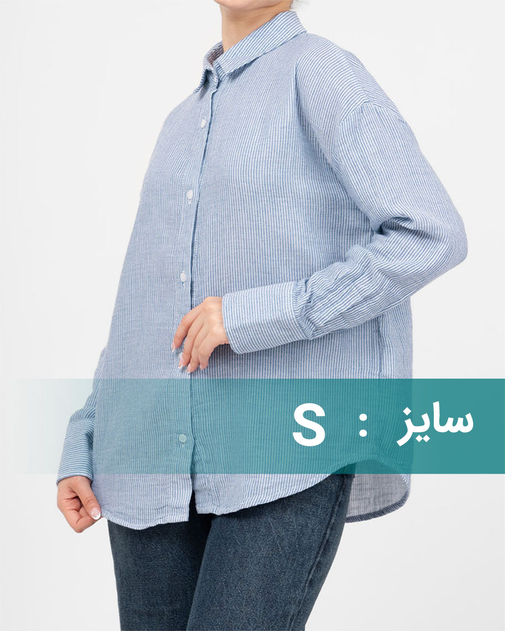 شومیز لینن راه راه زنانه 3001491 - آبی