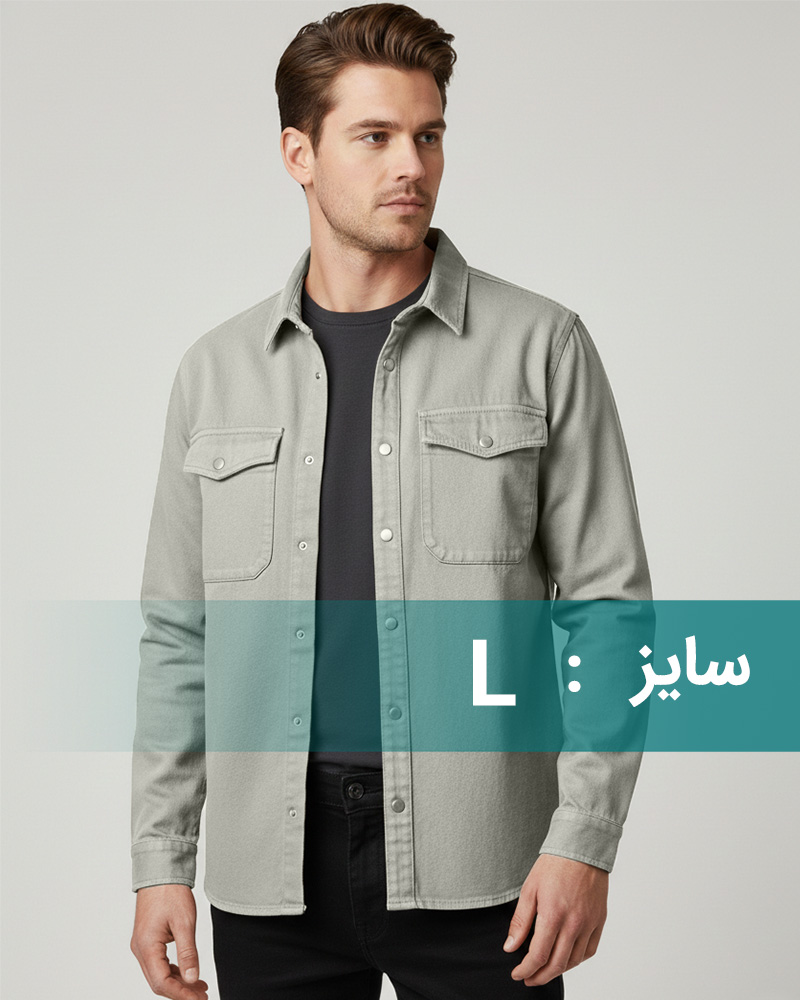 پیراهن جین ضخیم مردانه 999 - خاکستری محو
