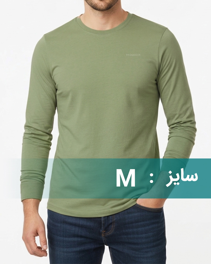 تیشرت آستین بلند مردانه نخی 01907 - زیتونى