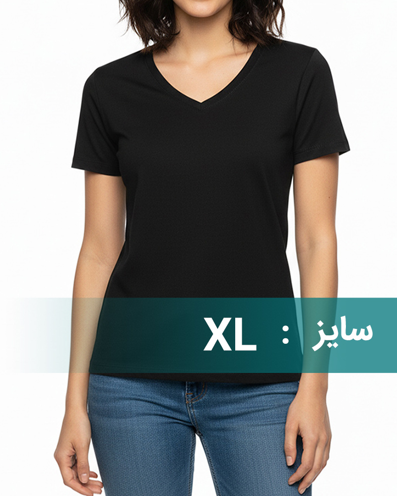تیشرت یقه هفت زنانه 2064 - مشکی