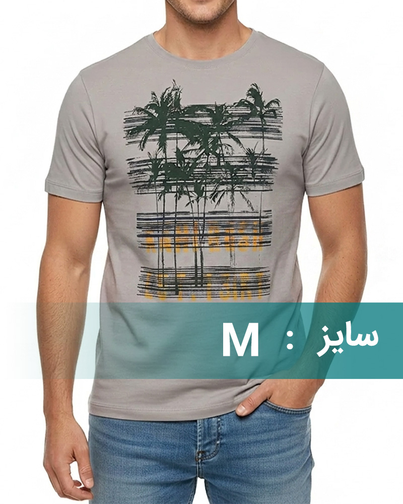 تیشرت نخی طرح دار مردانه کانی راش2072 - طوسی کمرنگ