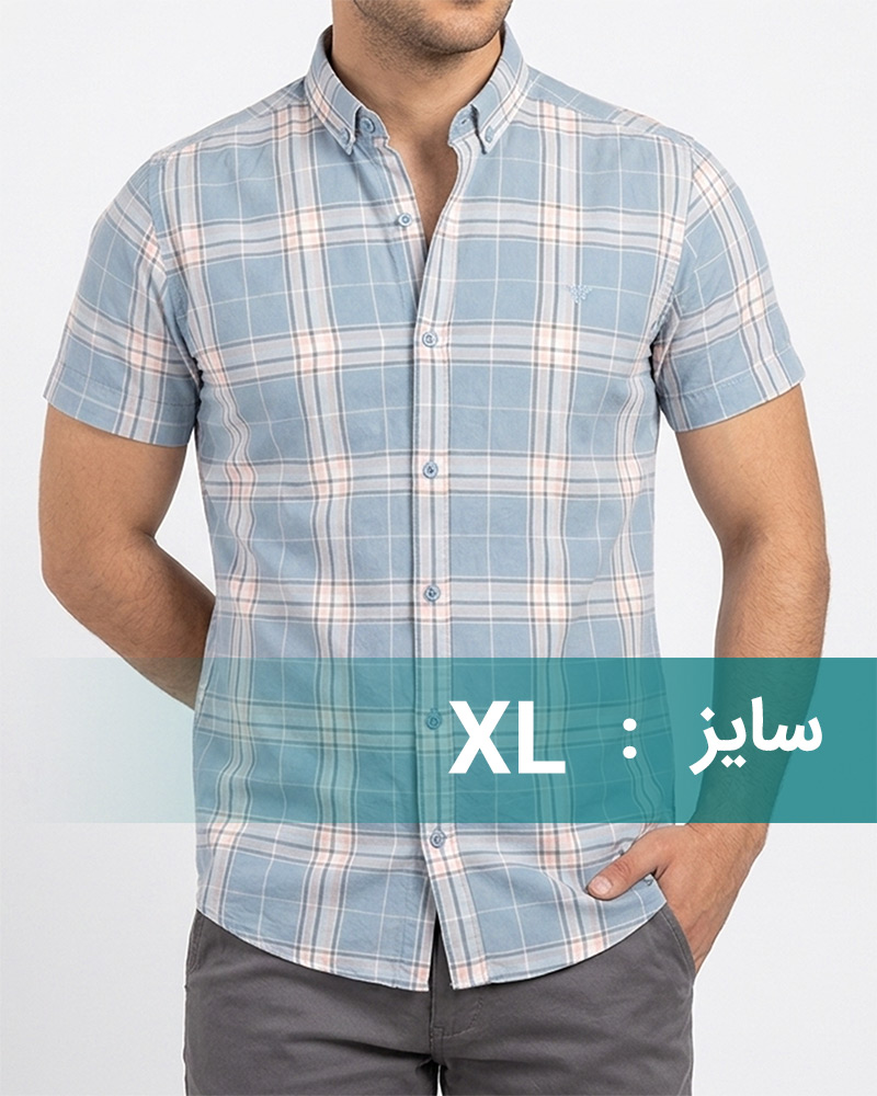پیراهن چهارخانه نخی مردانه 4045 - نیلی