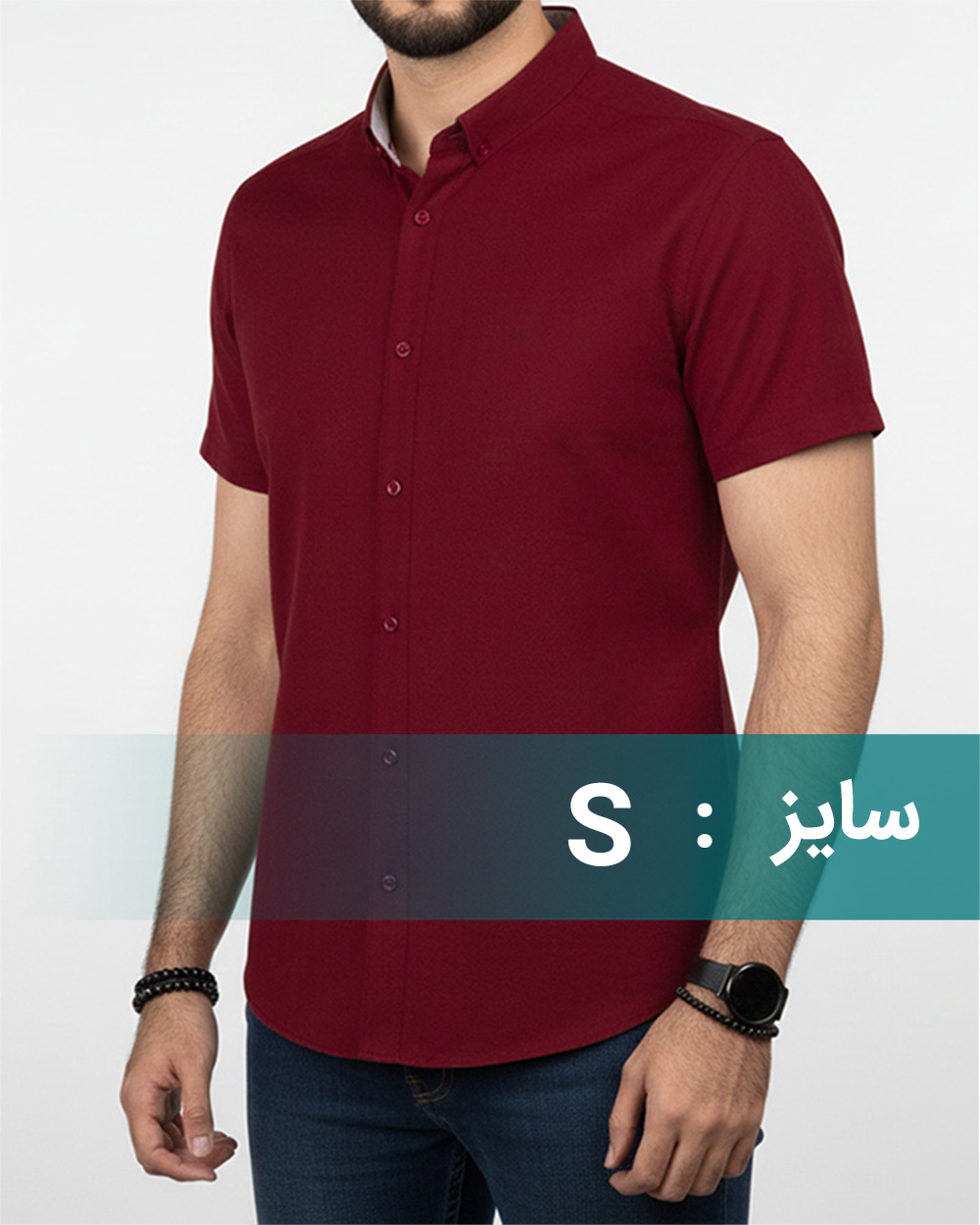 پیراهن آستین کوتاه مردانه نخی - زرشکی