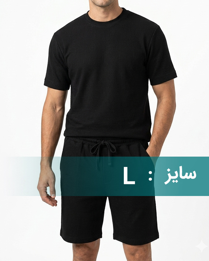 ست تیشرت و شلوارک مردانه 021145 - مشکی