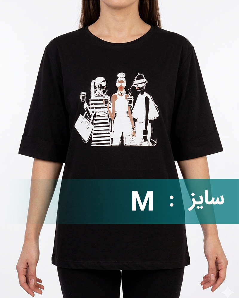 تیشرت طرح دار دخترانه 1456 - مشکی