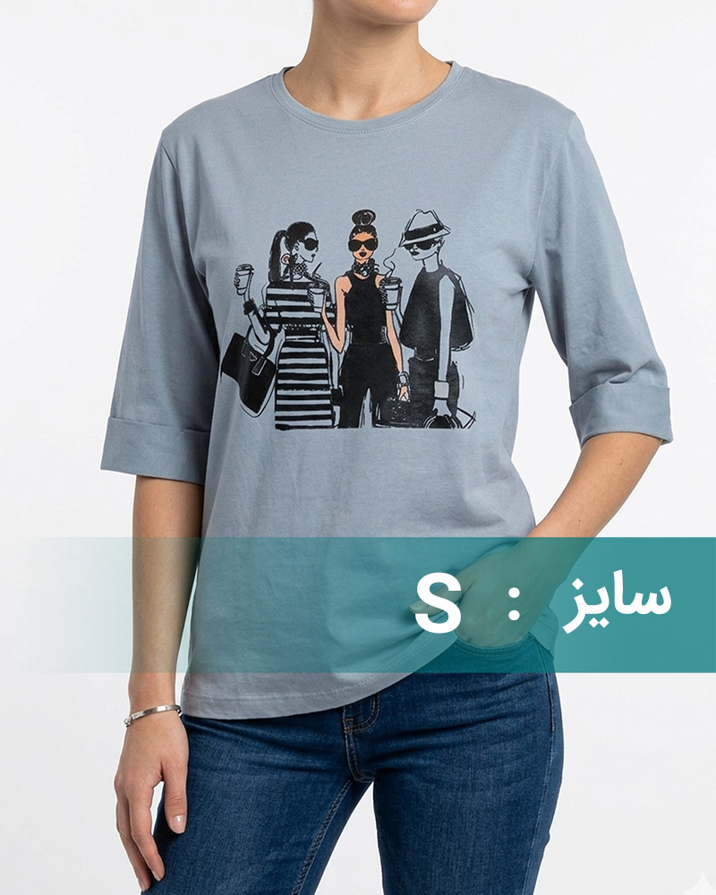 تیشرت طرح دار دخترانه 1456 - آبی بنفش
