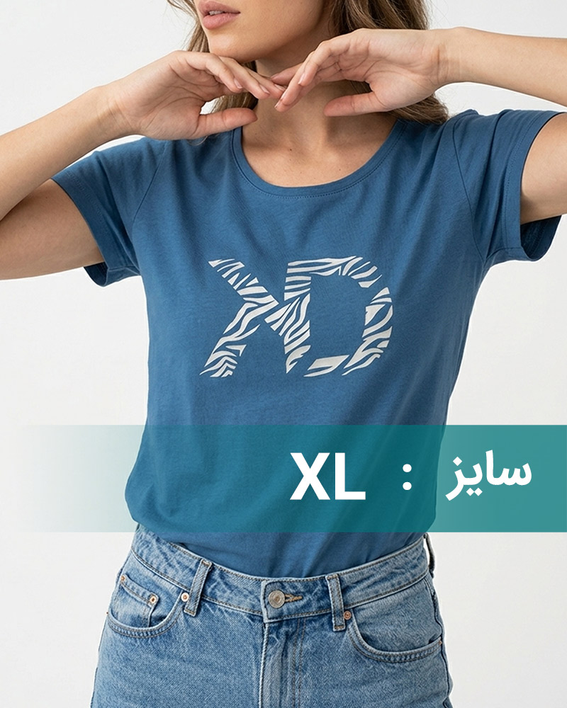 تیشرت طرح دار زنانه 1649 - نیلی