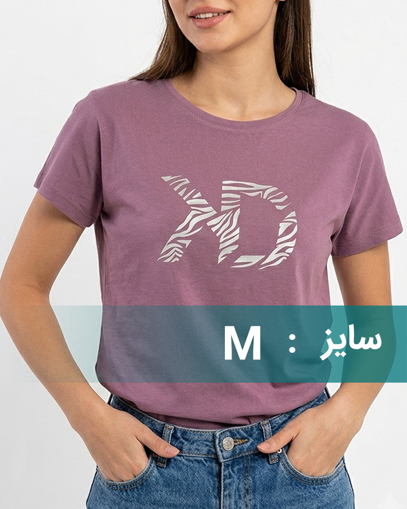 تیشرت طرح دار زنانه 1649 - بنفش کدر