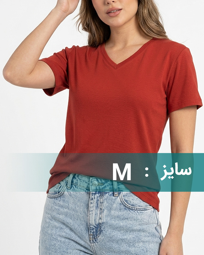 تیشرت نخی زنانه 2554 - قرمز نارنجی