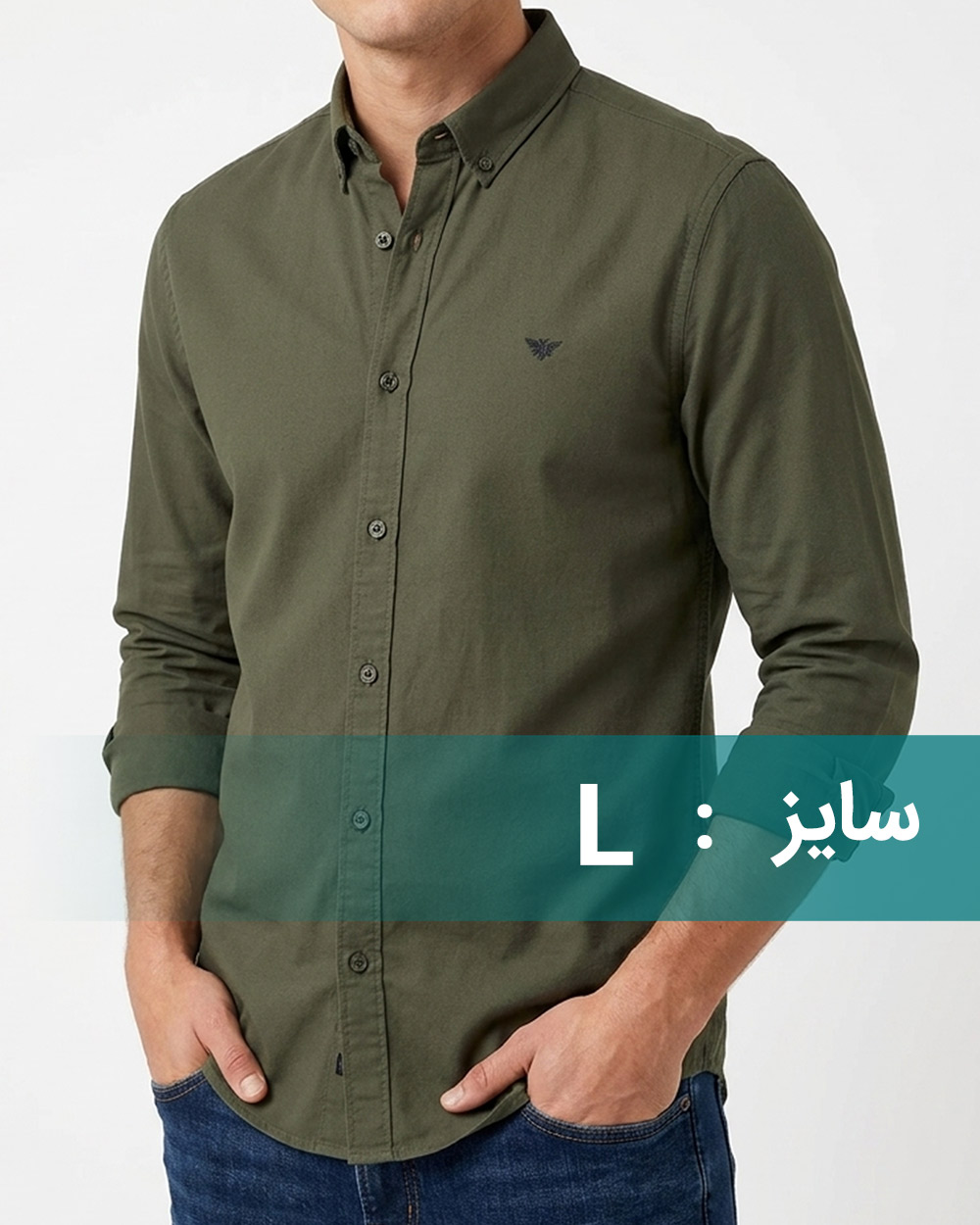 پیراهن ساده نخی مردانه 4485 - زیتونی سیر