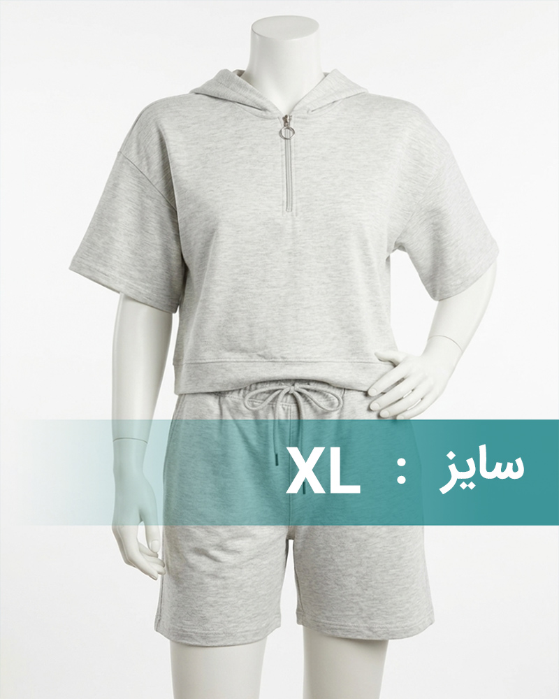 ست راحتی تیشرت و شلوارک زنانه 2162 - طوسی کمرنگ
