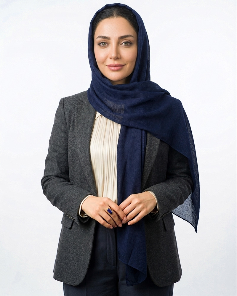 شال حریر نخ درختی زنانه 5959 - سرمه‌ای تیره