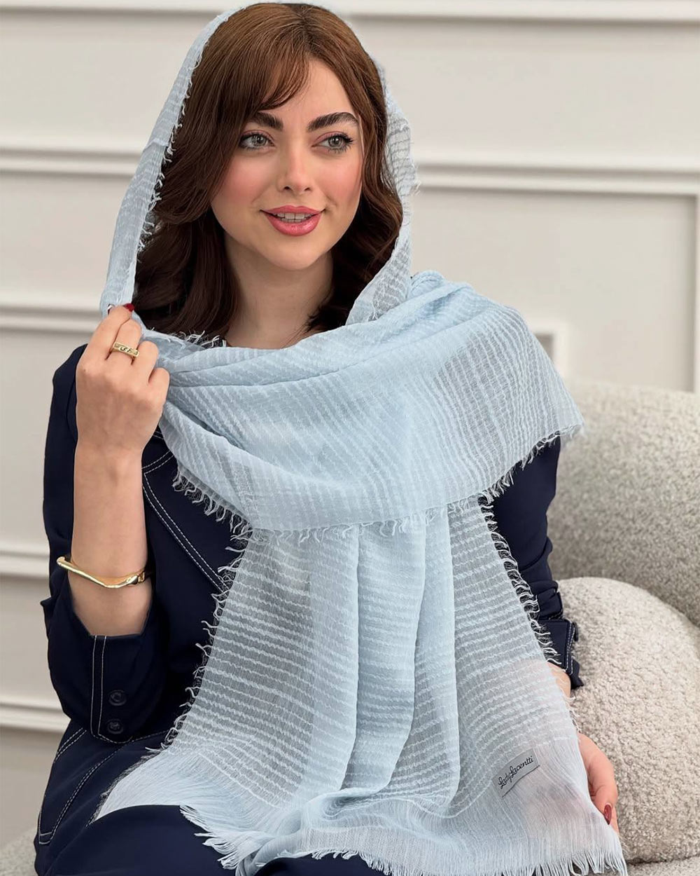 شال نخی کنفی تابستانه دور ریش زنانه 5952 - آبی آسمانی