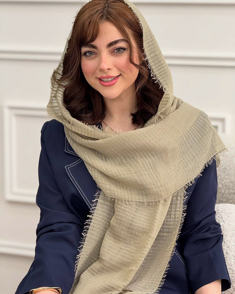 شال نخی کنفی تابستانه دور ریش زنانه 5952 - خاکی