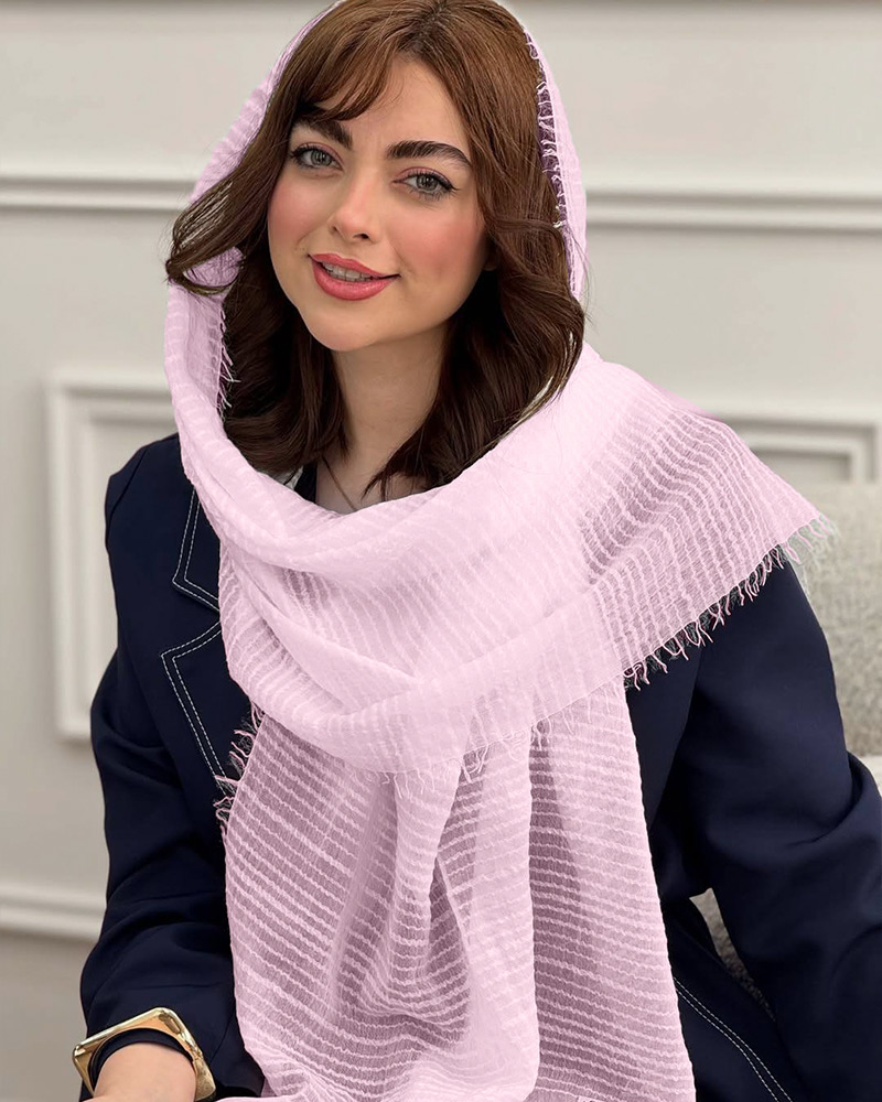 شال نخی کنفی تابستانه دور ریش زنانه 5952 - صورتی کثیف