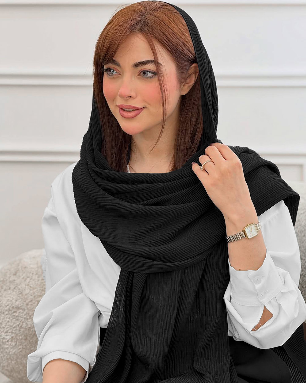 شال نخی پلیسه زنانه 5954 - مشکی