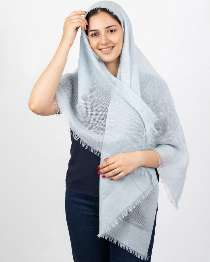شال نخی حصیری دوتکه تابستانه زنانه 5955 - آبی آسمانی