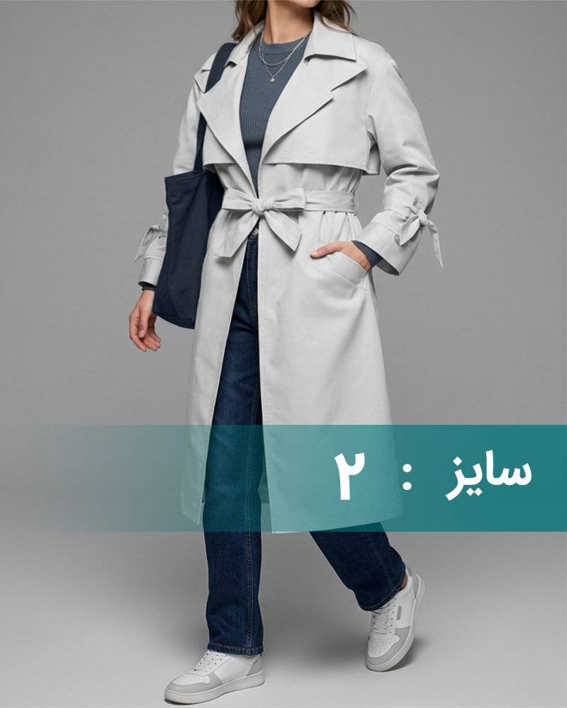 بارانی بلند زنانه میکرو 300304 - طوسی کمرنگ